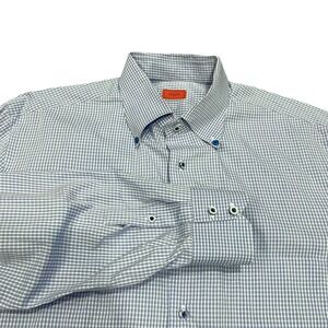 Isaia Mens Dress Shirt Blue Gingham Check Button Down Long Sleeve Size‎ 46